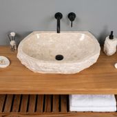 Erosi Marmor Waschbecken 60 cm mit gerader Rückwand creme wohnfreuden