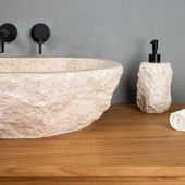 Erosi Marmor Waschbecken 60 cm mit gerader Rückwand creme wohnfreuden