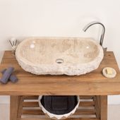 Erosi Marmor Waschbecken creme mit gerader Rückwand 70 cm wohnfreuden