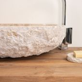 Erosi Marmor Waschbecken creme mit gerader Rückwand 70 cm wohnfreuden