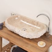 Erosi Marmor Waschbecken creme mit gerader Rückwand 70 cm wohnfreuden