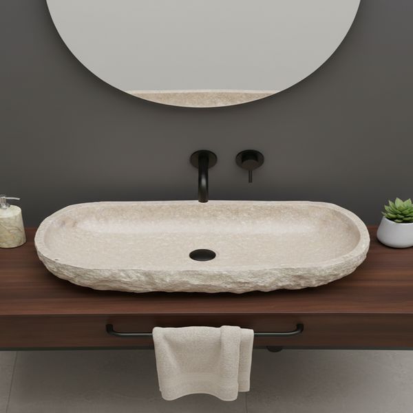 Erosi Marmor Waschbecken creme mit gerader Rückwand 100 cm wohnfreuden