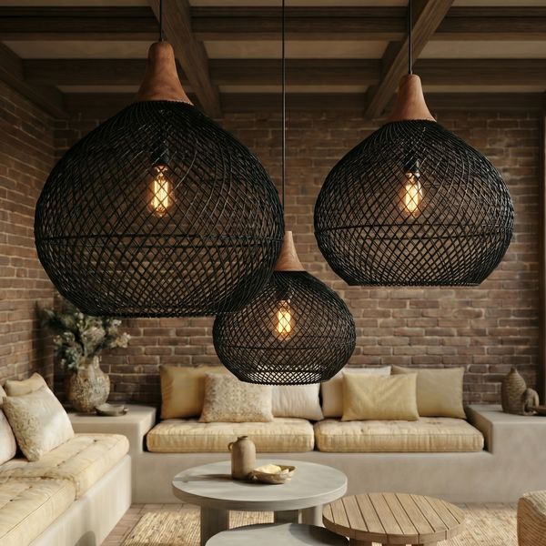 Rattan Lampenschirm Don schwarz wohnfreuden