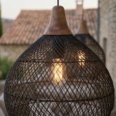 Rattan Lampenschirm Don schwarz wohnfreuden