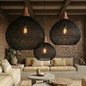 Rattan Lampenschirm Don schwarz wohnfreuden
