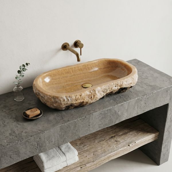 Onyxmarmor Waschbecken 83 cm oval wohnfreuden