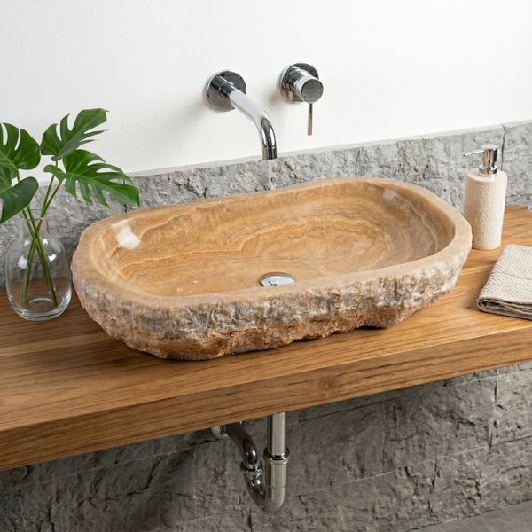 Onyxmarmor Waschbecken 81 cm honigbraun oval wohnfreuden