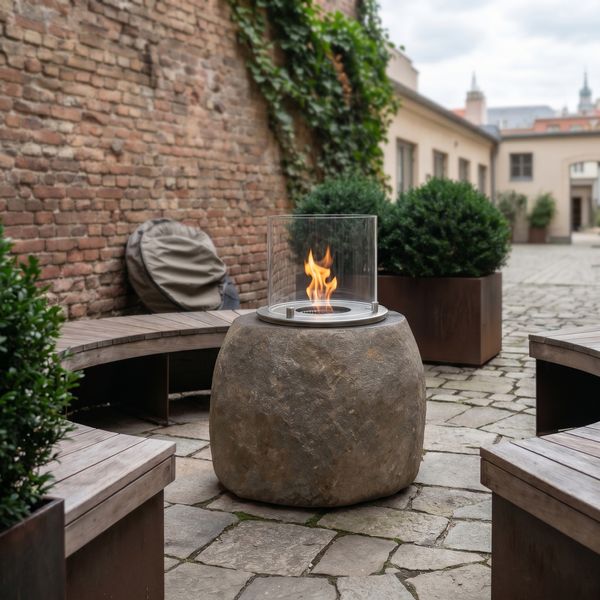 Ethanol Kamin mit Naturstein Säule 40 cm wohnfreuden