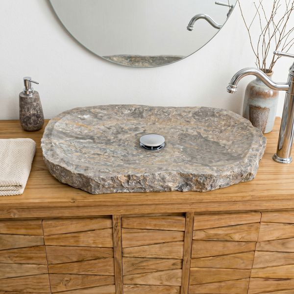 Erosi Marmor Waschbecken extraflach 60 cm grau wohnfreuden