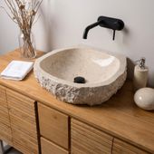 Erosi Marmor Waschbecken mit gerader Rückwand 40 cm creme wohnfreuden