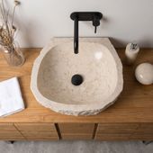 Erosi Marmor Waschbecken mit gerader Rückwand 40 cm creme wohnfreuden