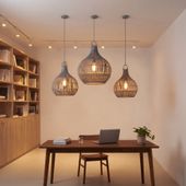 Lampenschirm grau Hängelampe Deckenlampe Rattan kaufen 1