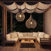 Lampenschirm grau Hängelampe Deckenlampe Rattan kaufen 3
