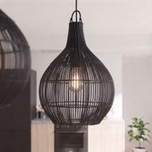 Lampenschirm schwarz Hängelampe Deckenlampe Rattan kaufen 3