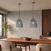 Lampenschirm grau Hängelampe Deckenlampe Rattan kaufen 1