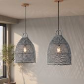 Lampenschirm grau Hängelampe Deckenlampe Rattan kaufen 4