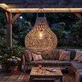 Lampenschirm grau Hängelampe Deckenlampe Rattan kaufen 2