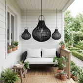 Lampenschirm schwarz Hängelampe Deckenlampe Rattan kaufen 5