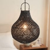 Lampenschirm schwarz Hängelampe Deckenlampe Rattan kaufen 2