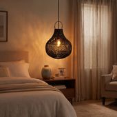 Lampenschirm schwarz Hängelampe Deckenlampe Rattan kaufen 4