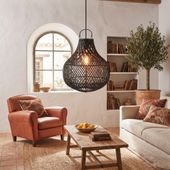 Lampenschirm schwarz Hängelampe Deckenlampe Rattan kaufen 1