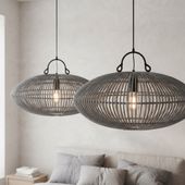 Lampenschirm grau Hängelampe Deckenlampe Rattan kaufen 3