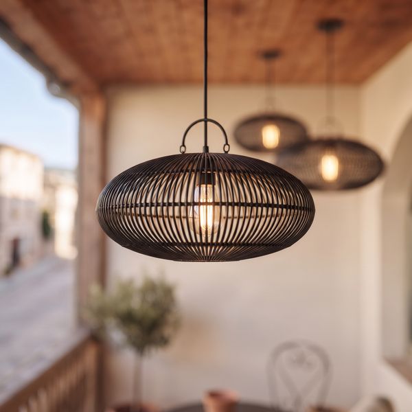 Lampenschirm Ufo aus Rattan Schwarz