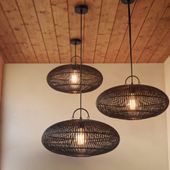 Lampenschirm schwarz Hängelampe Deckenlampe Rattan kaufen 6