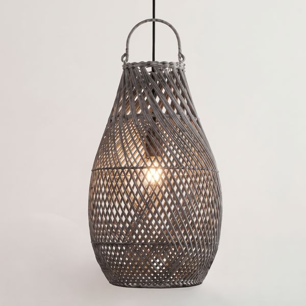 Lampenschirm Dot aus Rattan Grau