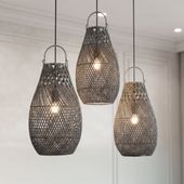 Lampenschirm grau Hängelampe Deckenlampe Rattan kaufen 4