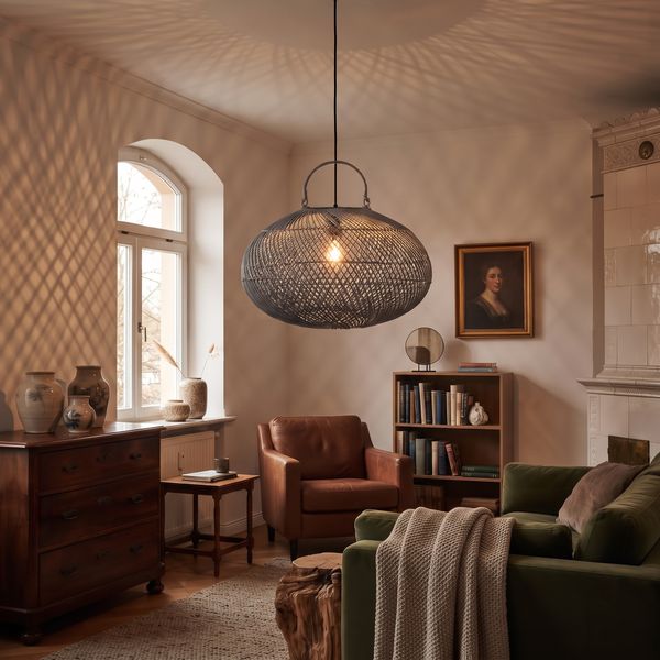 Lampenschirm grau Hängelampe Deckenlampe Rattan kaufen