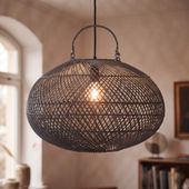 Lampenschirm grau Hängelampe Deckenlampe Rattan kaufen 2