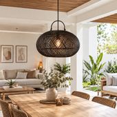 Lampenschirm schwarz Hängelampe Deckenlampe Rattan kaufen 3
