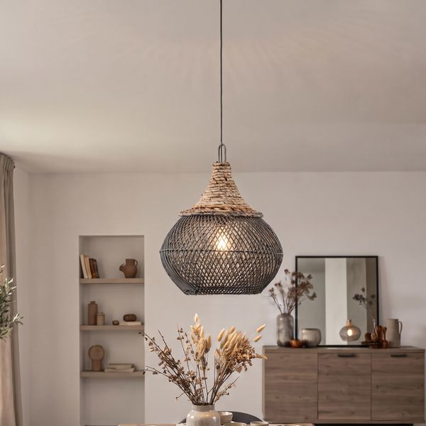 Lampenschirm grau Hängelampe Deckenlampe Rattan kaufen