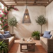 Lampenschirm grau Hängelampe Deckenlampe Rattan kaufen 2