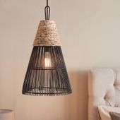 Lampenschirm schwarz Hängelampe Deckenlampe Rattan kaufen 2