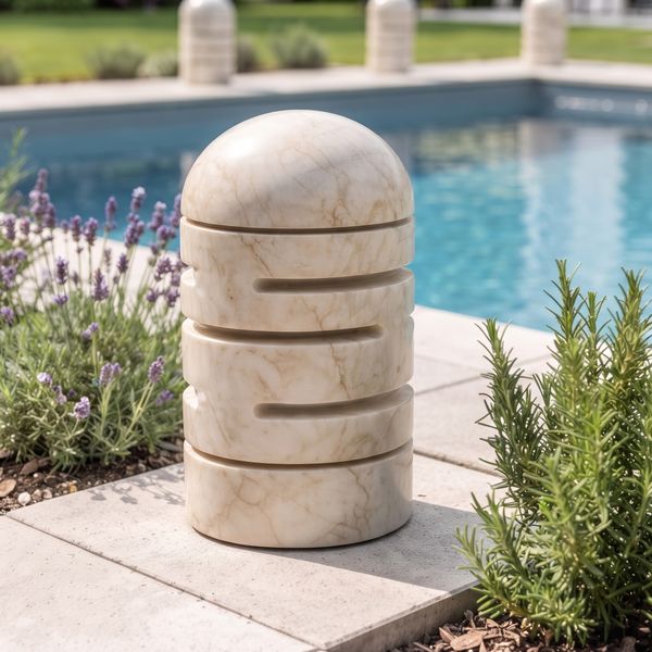 Marmor Gartenlampe creme poliert 50 cm Größe M wohnfreuden