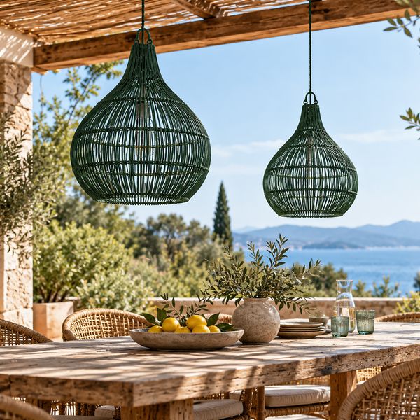 Lampenschirm grün Hängelampe Deckenlampe Rattan kaufen