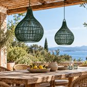 Lampenschirm grün Hängelampe Deckenlampe Rattan kaufen 1