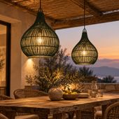 Lampenschirm grün Hängelampe Deckenlampe Rattan kaufen 2
