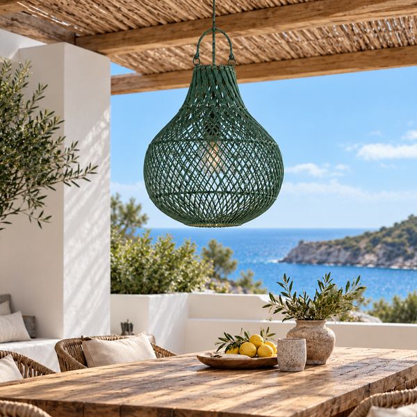 Lampenschirm Bamer aus Rattan Grün