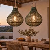 Lampenschirm grün Hängelampe Deckenlampe Rattan kaufen 4