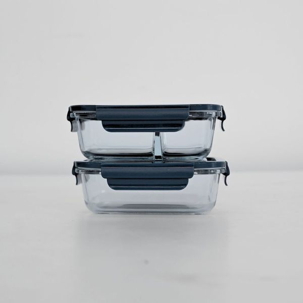 Set Aufbewahrungsdosen blau, Lunchbox Glas, Borosilikat Glasbehälter