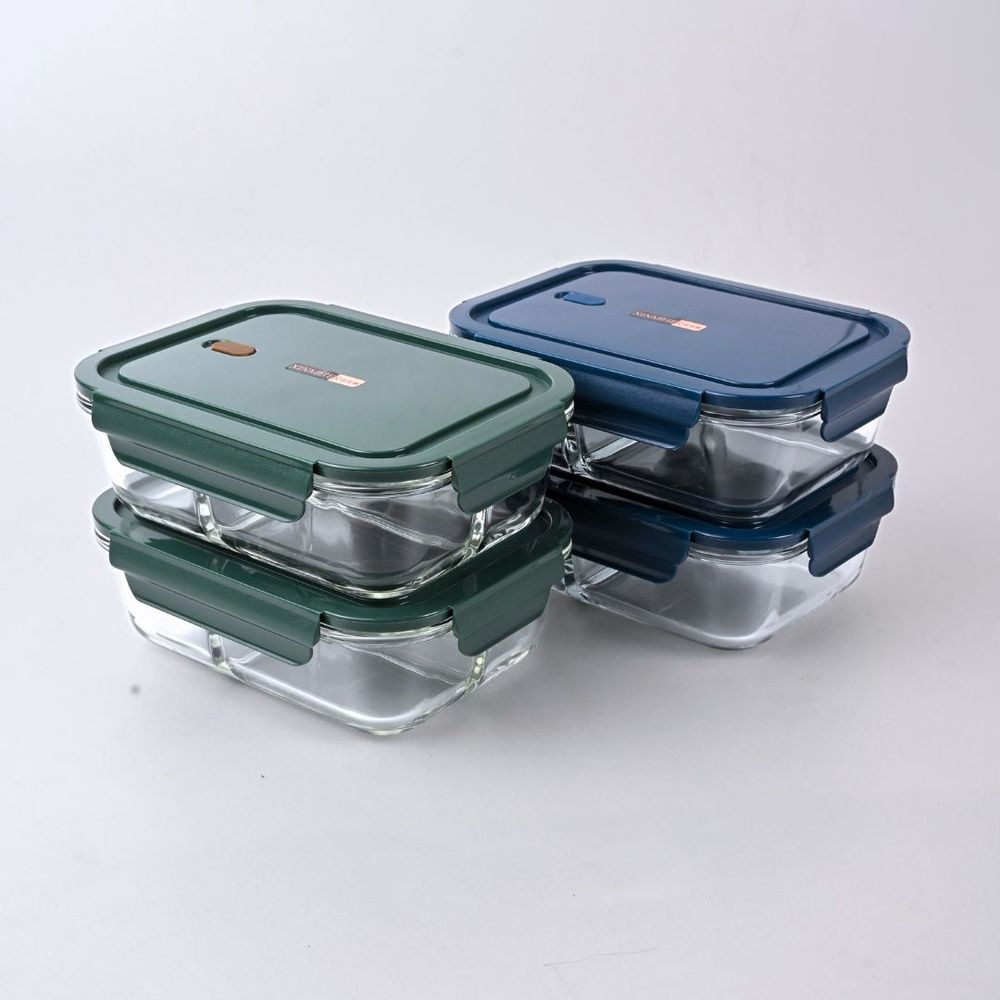 Set Aufbewahrungsdosen blau, Lunchbox Glas, Borosilikat Glasbehälter