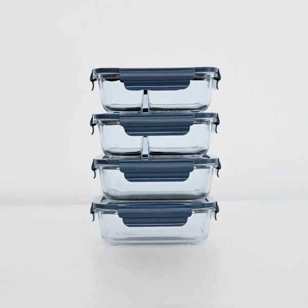 Set Aufbewahrungsdosen blau, Lunchbox Glas, Borosilikat Glasbehälter