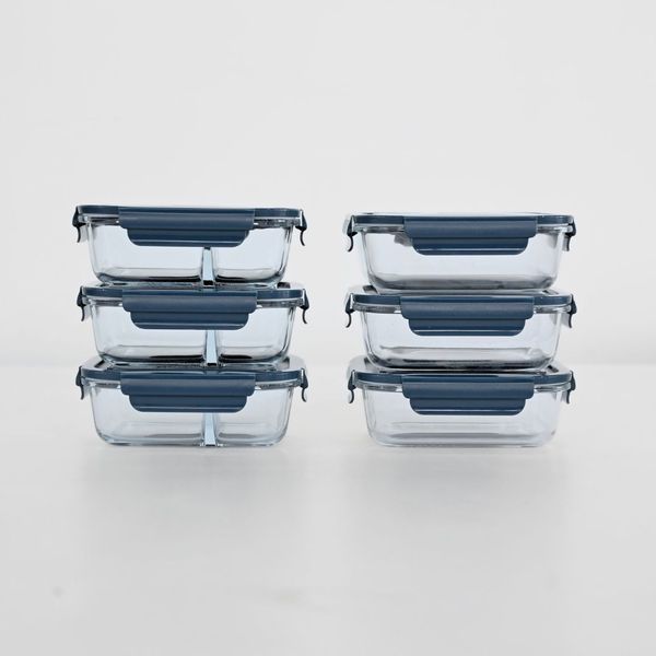 Set Aufbewahrungsdosen blau, Lunchbox Glas, Borosilikat Glasbehälter