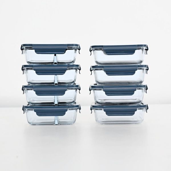 Set Aufbewahrungsdosen blau, Lunchbox Glas, Borosilikat Glasbehälter