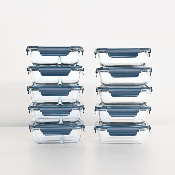 Set Aufbewahrungsdosen blau, Lunchbox Glas, Borosilikat Glasbehälter