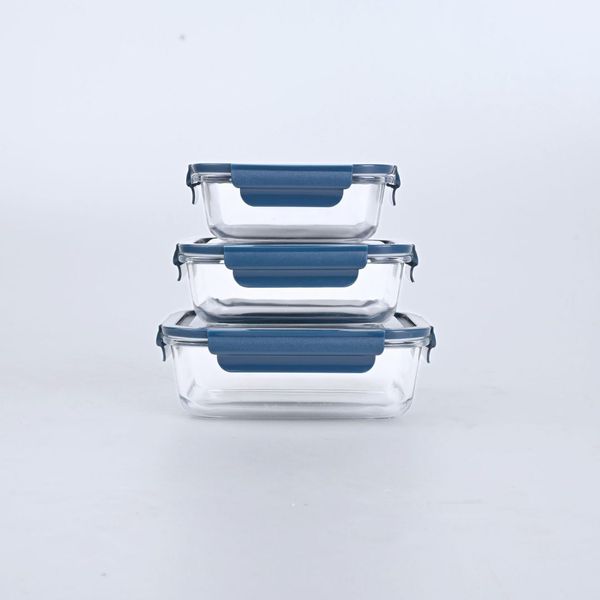 Set Aufbewahrungsdosen blau, Lunchbox Glas, Borosilikat Glasbehälter