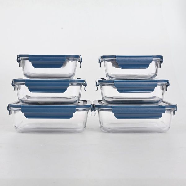 Set Aufbewahrungsdosen blau, Lunchbox Glas, Borosilikat Glasbehälter